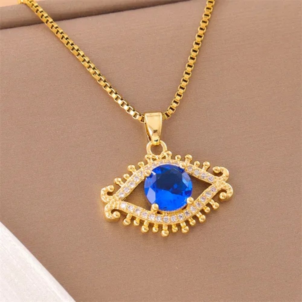 Womens Evil Eye Pendant Necklace Stainless Steel